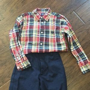 Boys plaid button down shirt and pant set